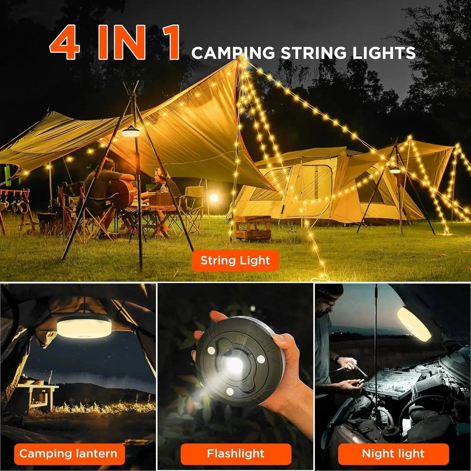 Camping Light 4-in-1: Atmospheric Light, Flashlight & Power Bank In One