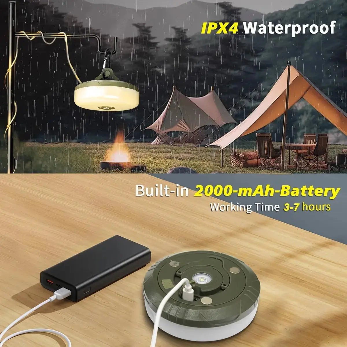 Camping Light 4-in-1: Atmospheric Light, Flashlight & Power Bank In One