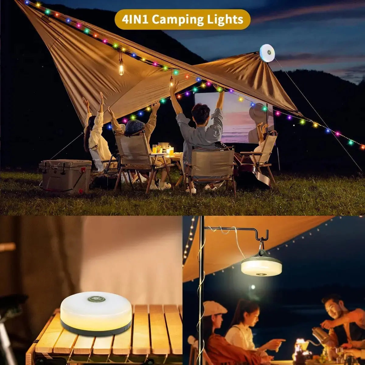 Camping Light 4-in-1: Atmospheric Light, Flashlight & Power Bank In One