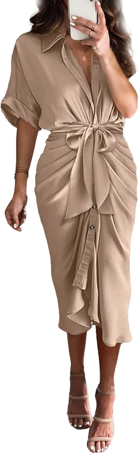 Victoria™ Satin Button-Up Dress