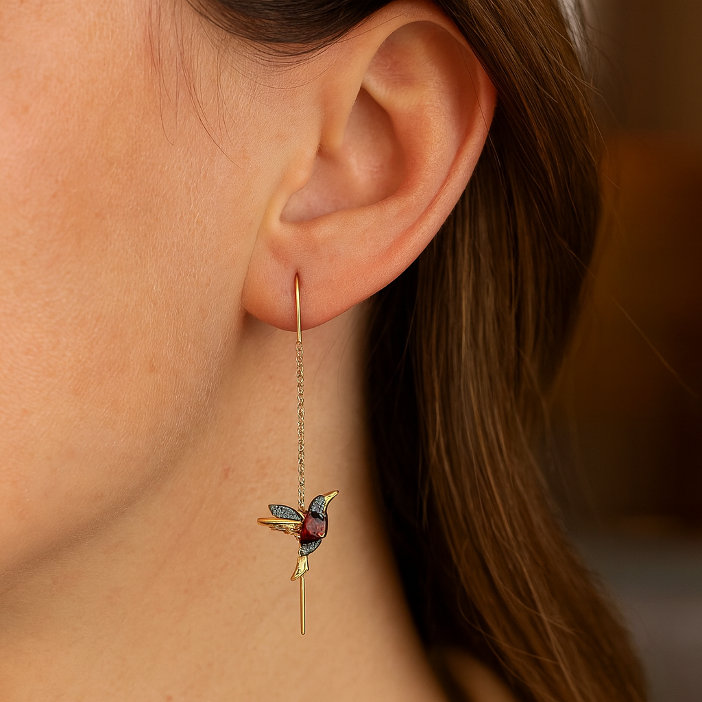 Hummingbird Enamel and Zirconia Earrings