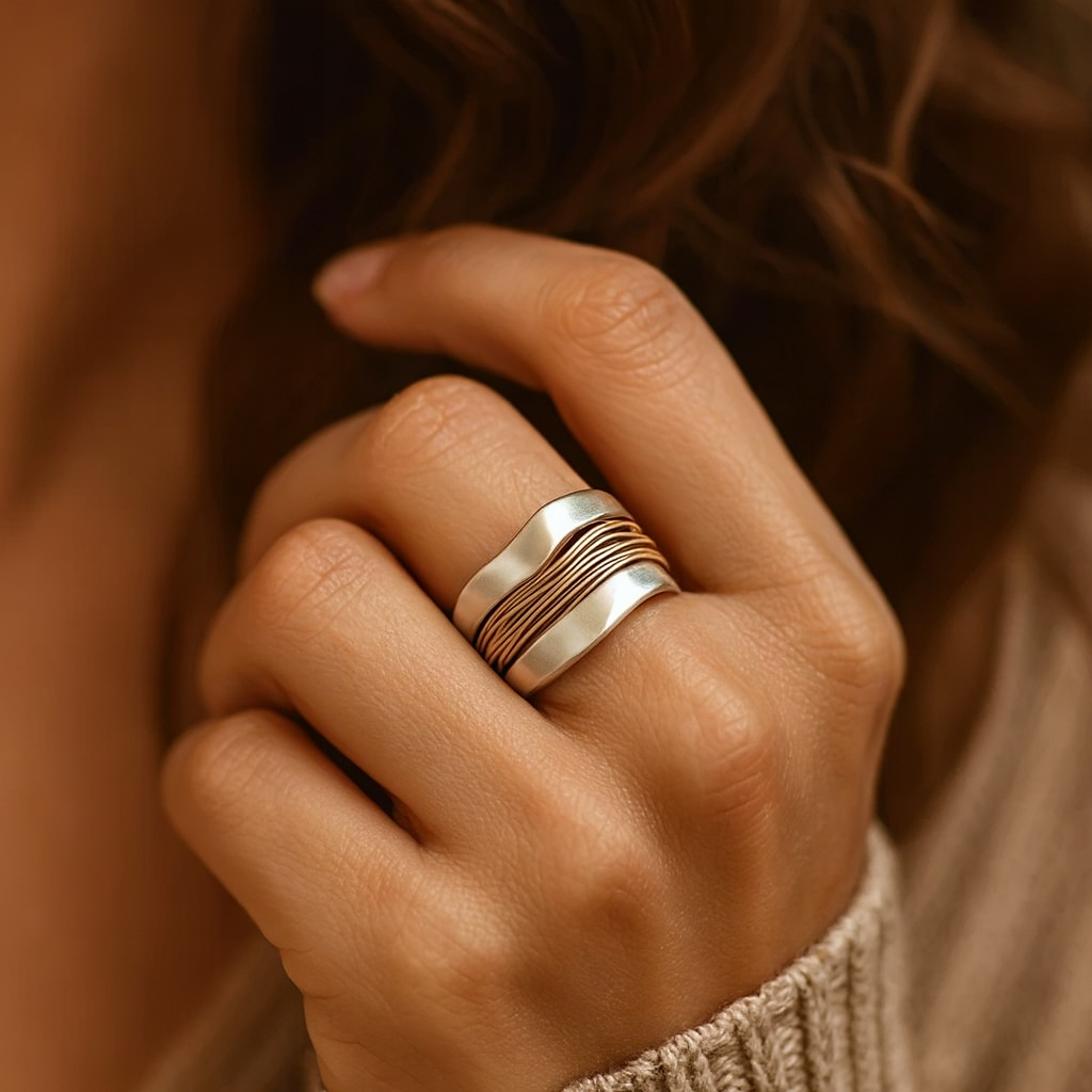 Elegant silver ring with delicate golden accents
