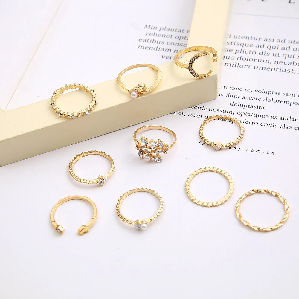 10-piece set exquisite Bohemian silver and gold-plated rings as stylish accessories