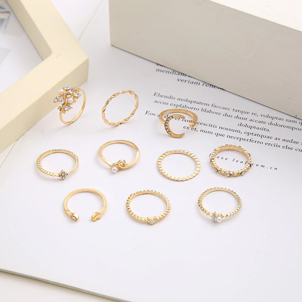 10-piece set exquisite Bohemian silver and gold-plated rings as stylish accessories