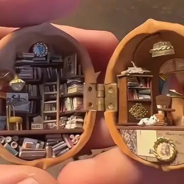 Tiny World with Light – Walnut Shell Mini Library