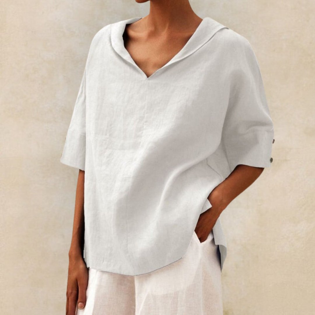 Lena - Women's Linen Blouse with V-Neck