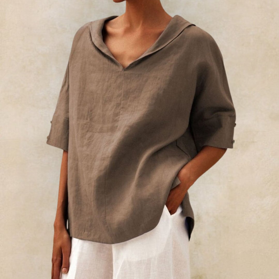 Lena - Women's Linen Blouse with V-Neck