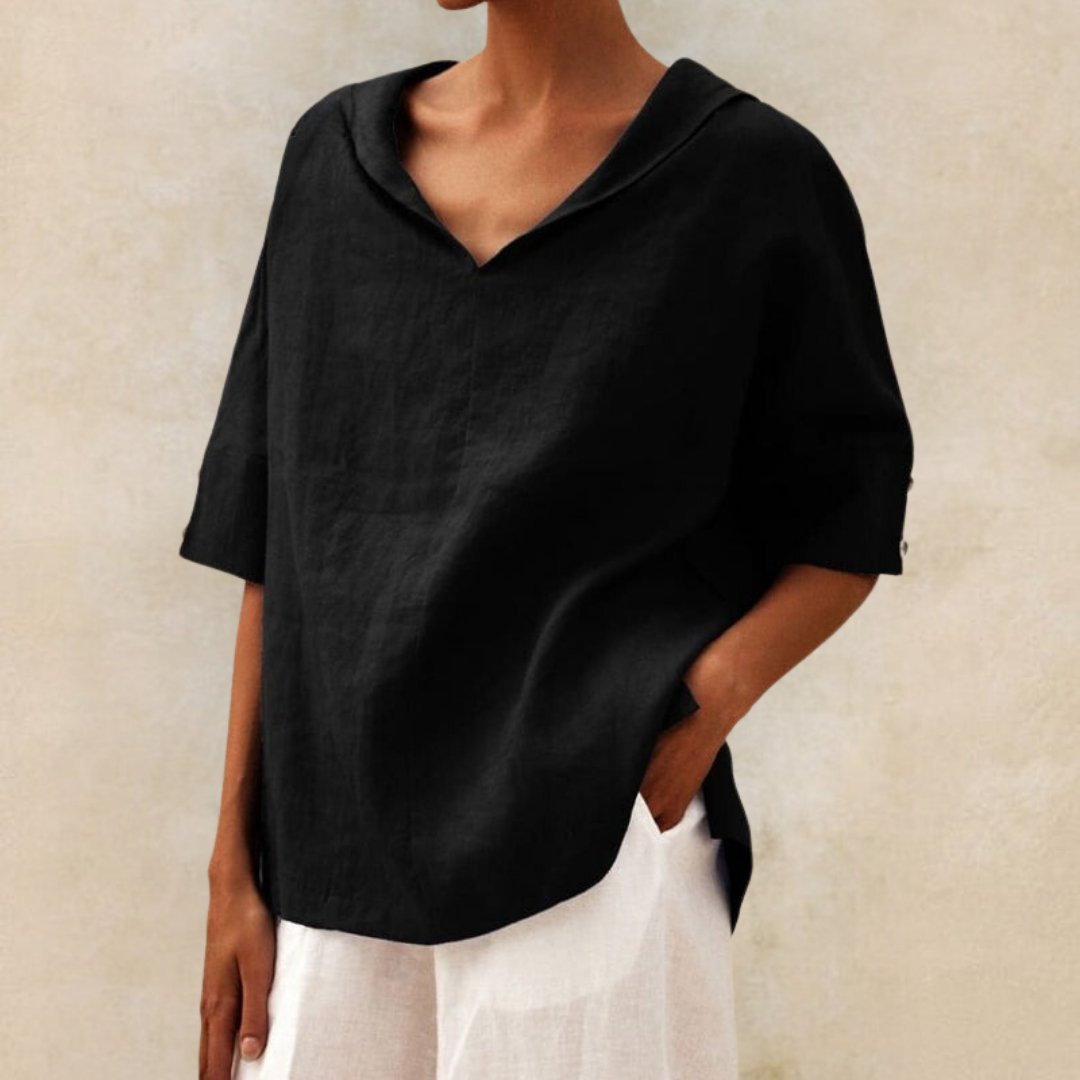 Lena - Women's Linen Blouse with V-Neck