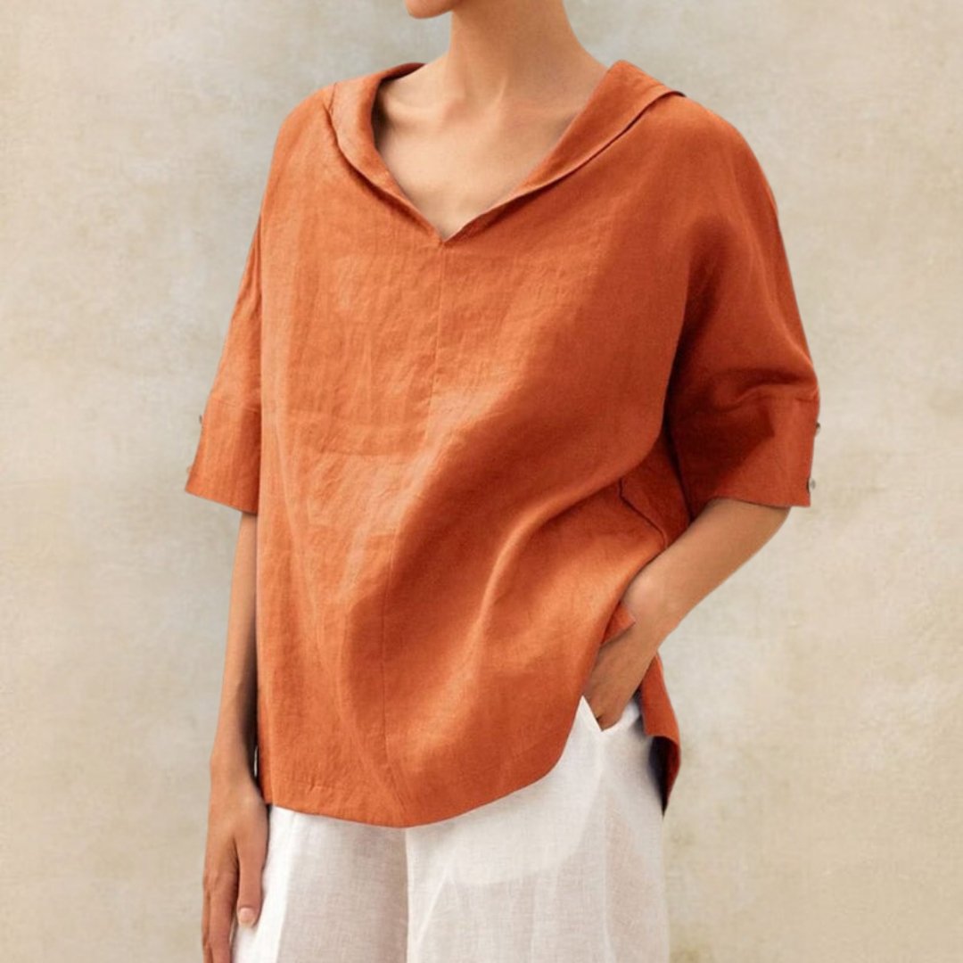Lena - Women's Linen Blouse with V-Neck