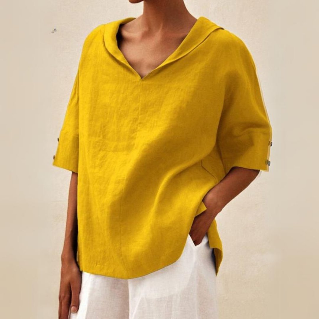 Lena - Women's Linen Blouse with V-Neck