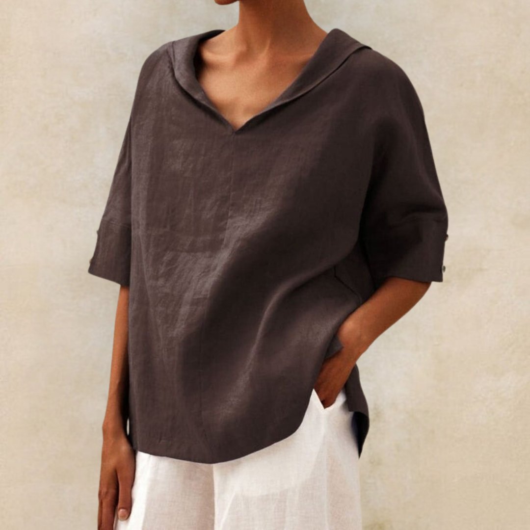 Lena - Women's Linen Blouse with V-Neck