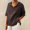 Lena - Women's Linen Blouse with V-Neck