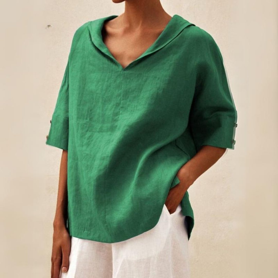 Lena - Women's Linen Blouse with V-Neck